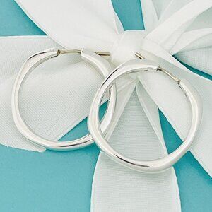 Tiffany & Co. Large Cushion Hoop Earrings 28mm Square Sterling Silver 1.1"